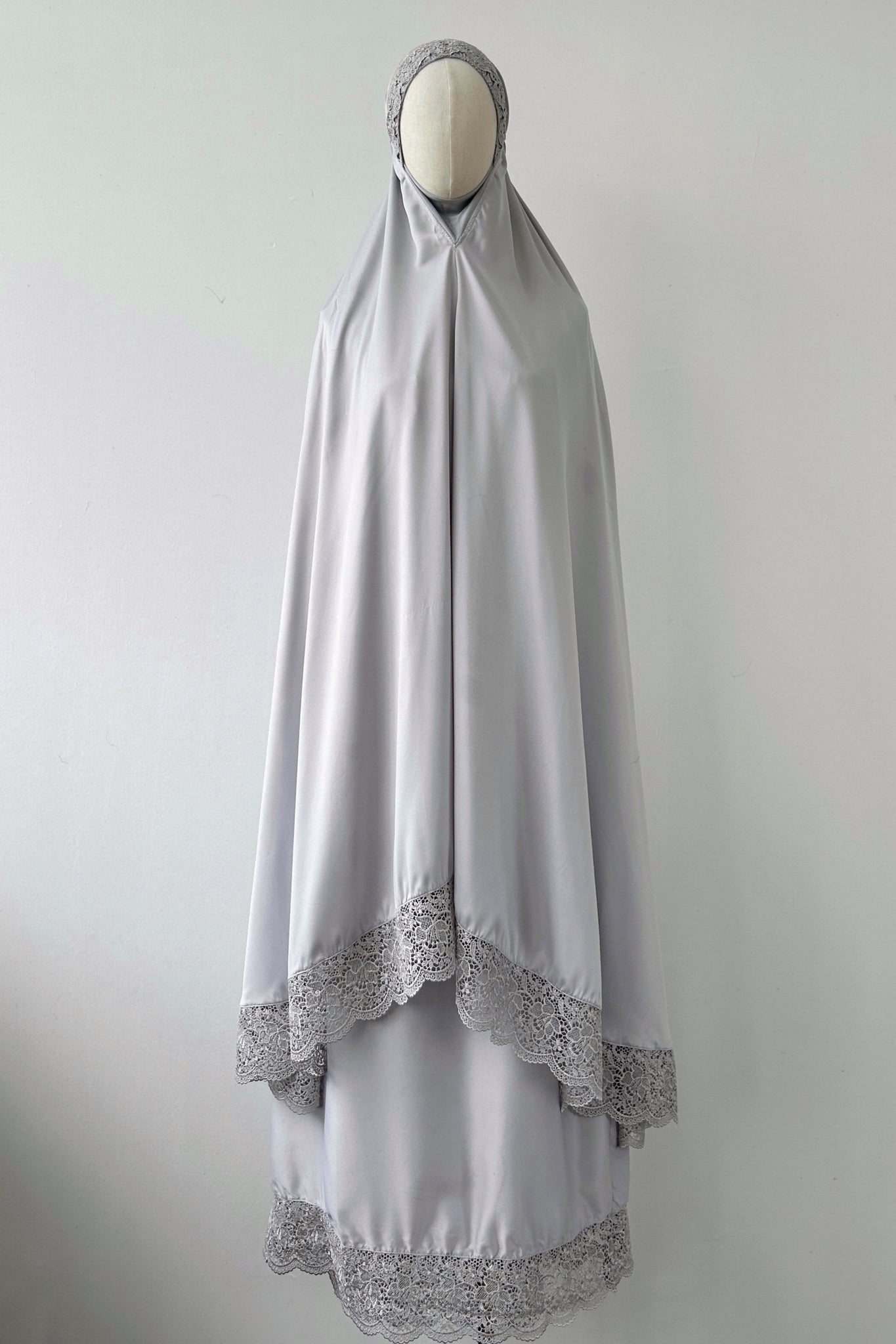 Telekung Satin Double Laced- GREY