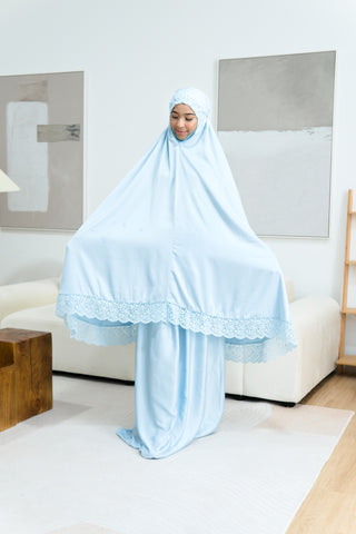 Telekung Satin Single Laced- BLUE