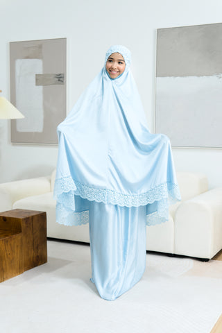 Telekung Satin Single Laced- BLUE