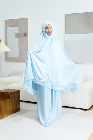 Telekung Satin Single Laced- BLUE