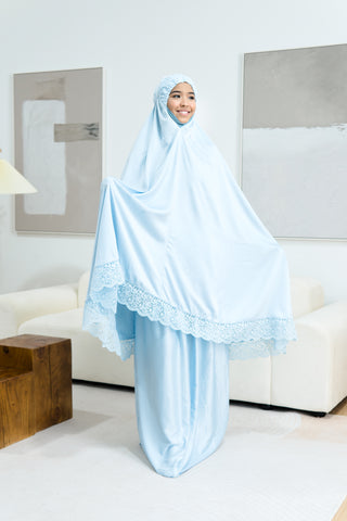 Telekung Satin Single Laced- BLUE