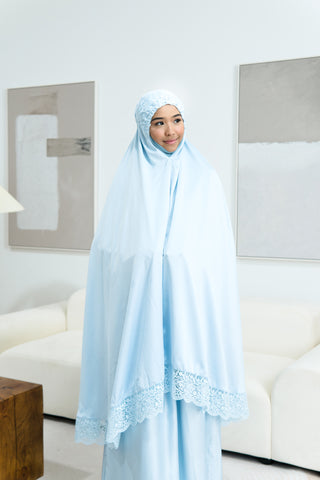 Telekung Satin Single Laced- BLUE