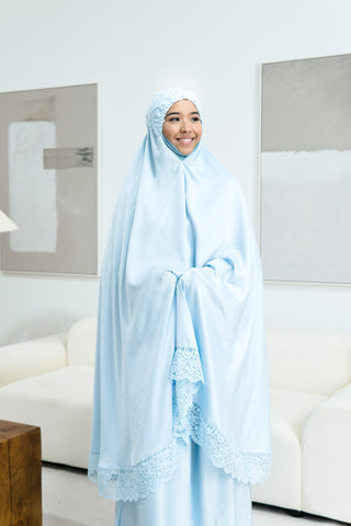 Telekung Satin Single Laced- BLUE