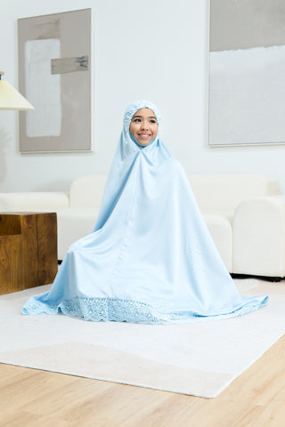 Telekung Satin Single Laced- BLUE