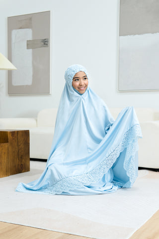 Telekung Satin Single Laced- BLUE