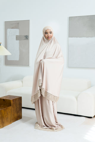 Telekung Satin Double Laced- BEIGE