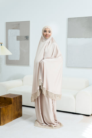 Telekung Satin Double Laced- BEIGE