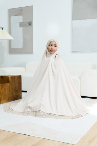 Telekung Satin Double Laced- BEIGE