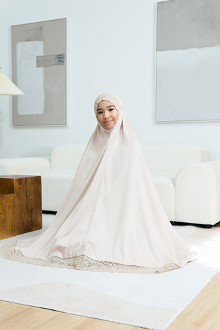 Telekung Satin Single Laced- BEIGE