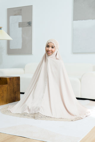 Telekung Satin Single Laced- BEIGE