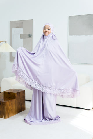 Telekung Satin Double Laced- LILAC