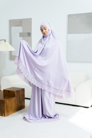 Telekung Satin Double Laced- LILAC