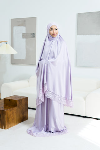 Telekung Satin Double Laced- LILAC