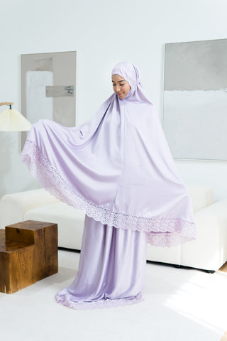 Telekung Satin Double Laced- LILAC