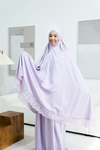 Telekung Satin Double Laced- LILAC