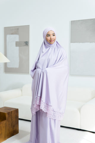 Telekung Satin Double Laced- LILAC