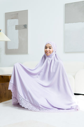 Telekung Satin Double Laced- LILAC