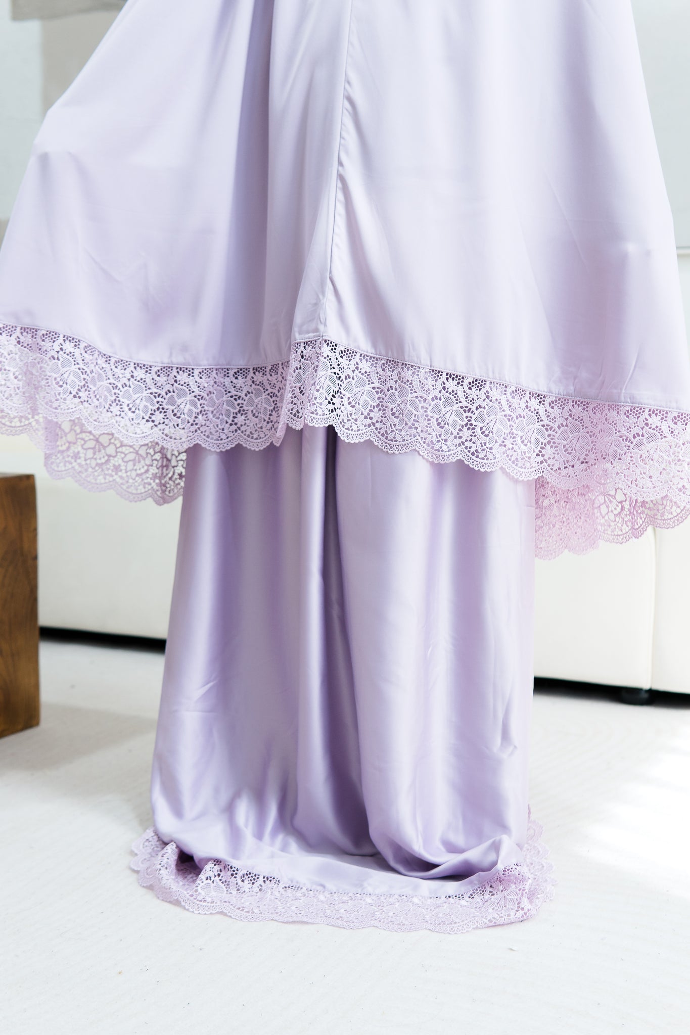 Telekung Satin Double Laced- LILAC