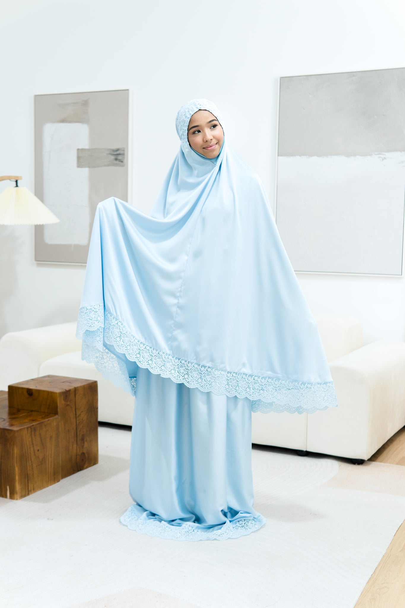 Telekung Satin Double Laced- BLUE