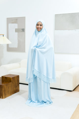 Telekung Satin Double Laced- BLUE