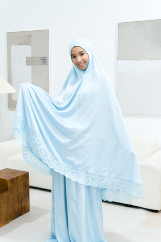 Telekung Satin Double Laced- BLUE