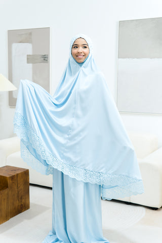 Telekung Satin Double Laced- BLUE