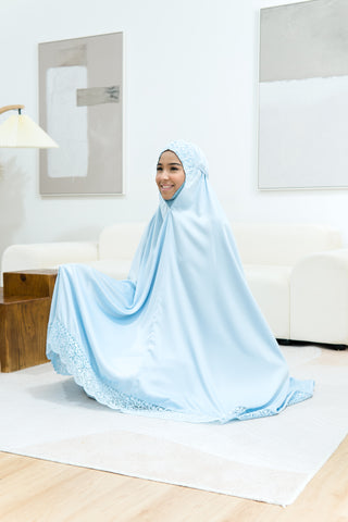 Telekung Satin Double Laced- BLUE