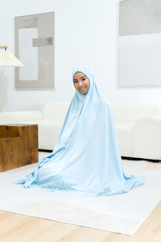 Telekung Satin Double Laced- BLUE