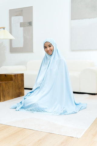 Telekung Satin Double Laced- BLUE